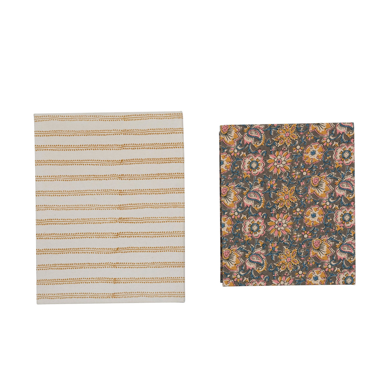 Fabric Covered Boxes w/ Striped/Floral Pattern Set of 2