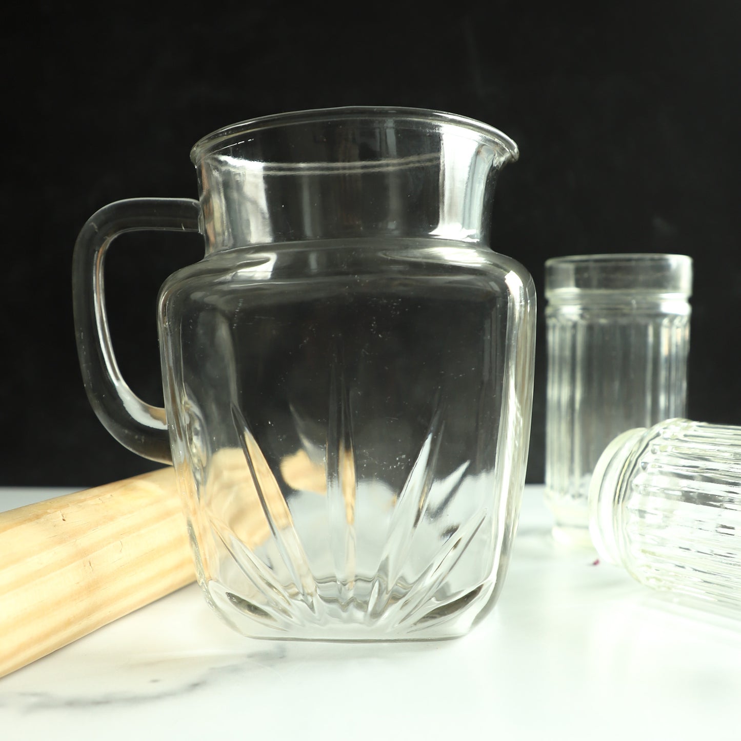 Vintage Federal Star pattern glass pitcher, large old milk pitcher