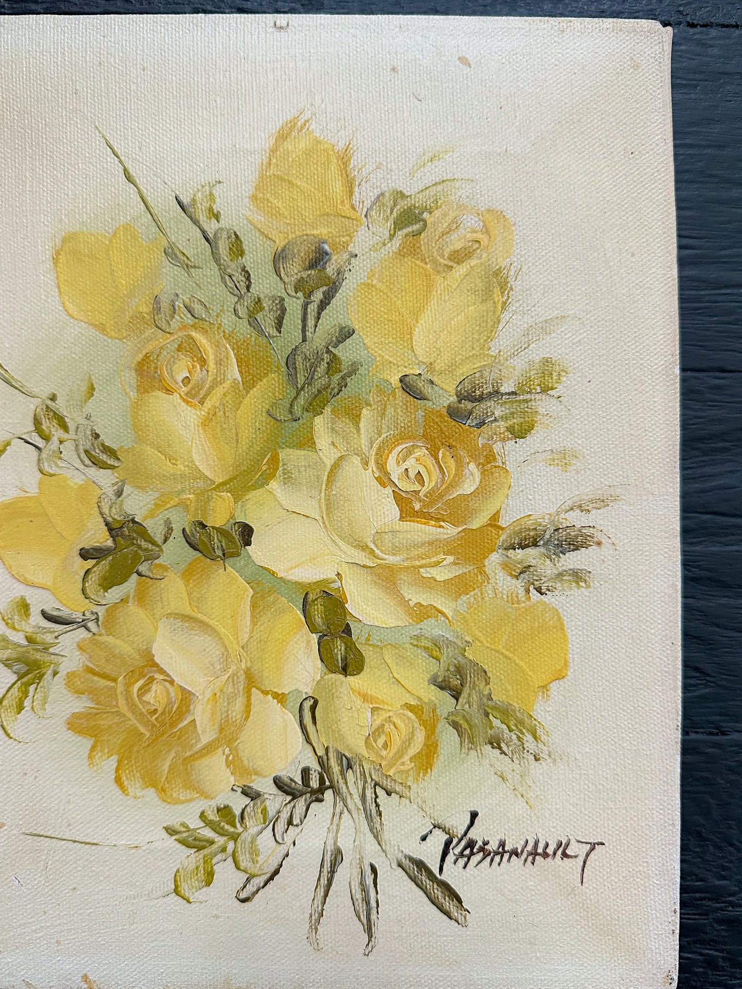 Vintage Hand Painted Yellow Flower Art