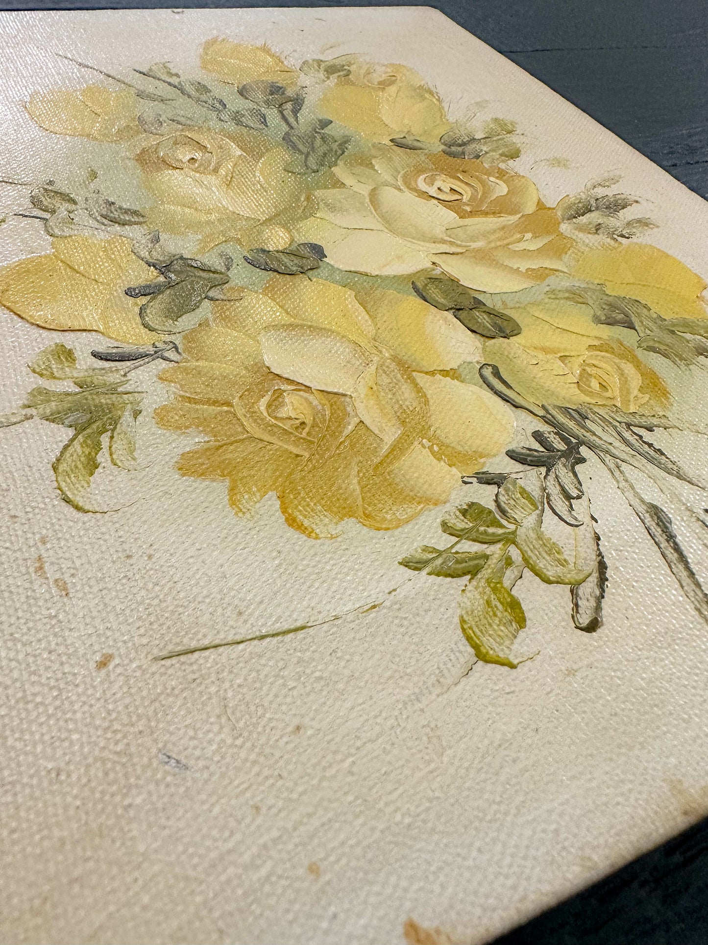 Vintage Hand Painted Yellow Flower Art
