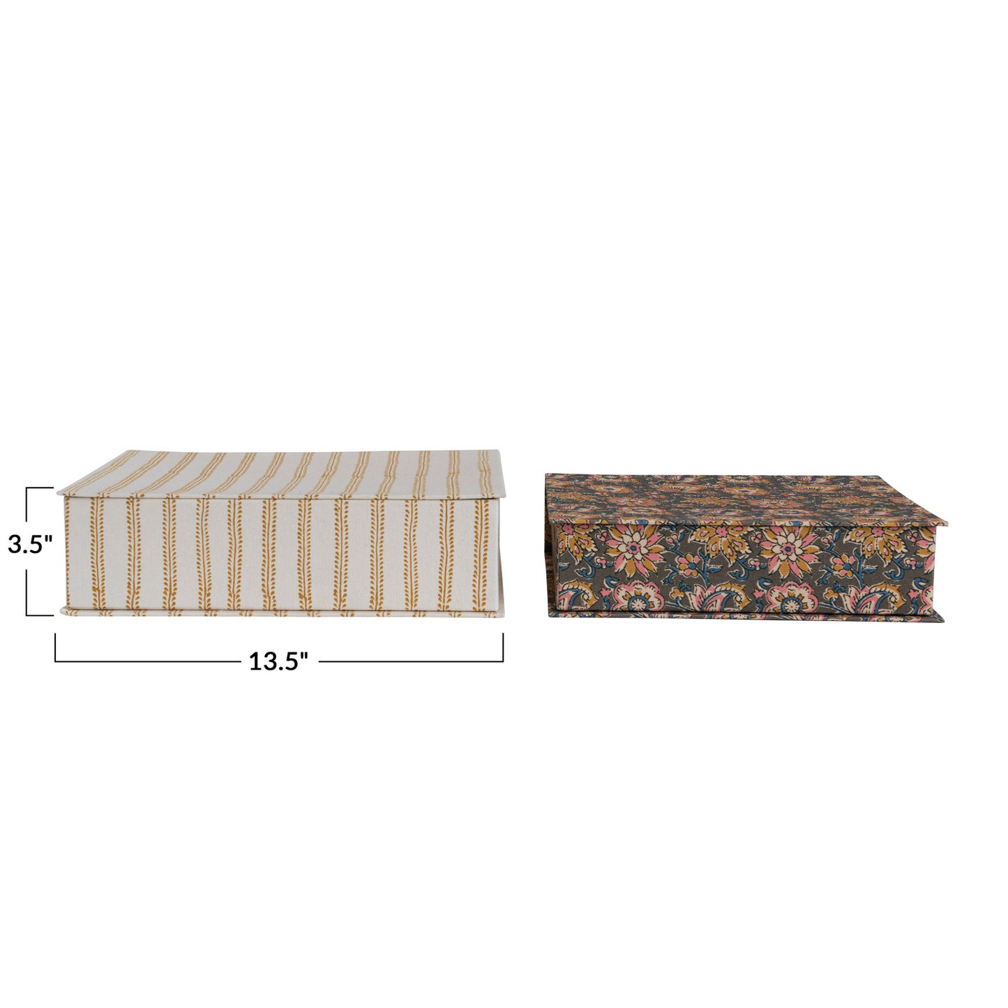 Fabric Covered Boxes w/ Striped/Floral Pattern Set of 2